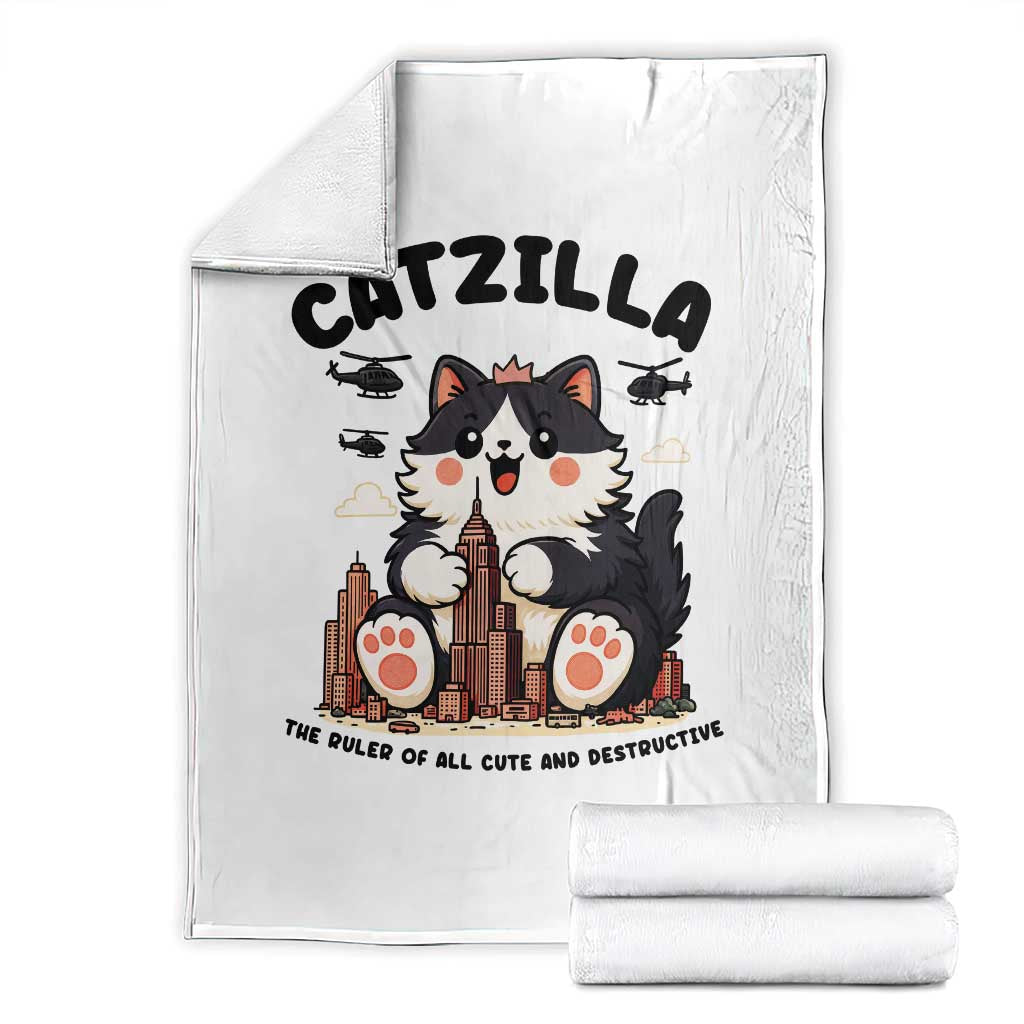 Cute Catzilla Throw Blanket The Ruler Of All Cute And Destructive Funny - Wonder Print Shop