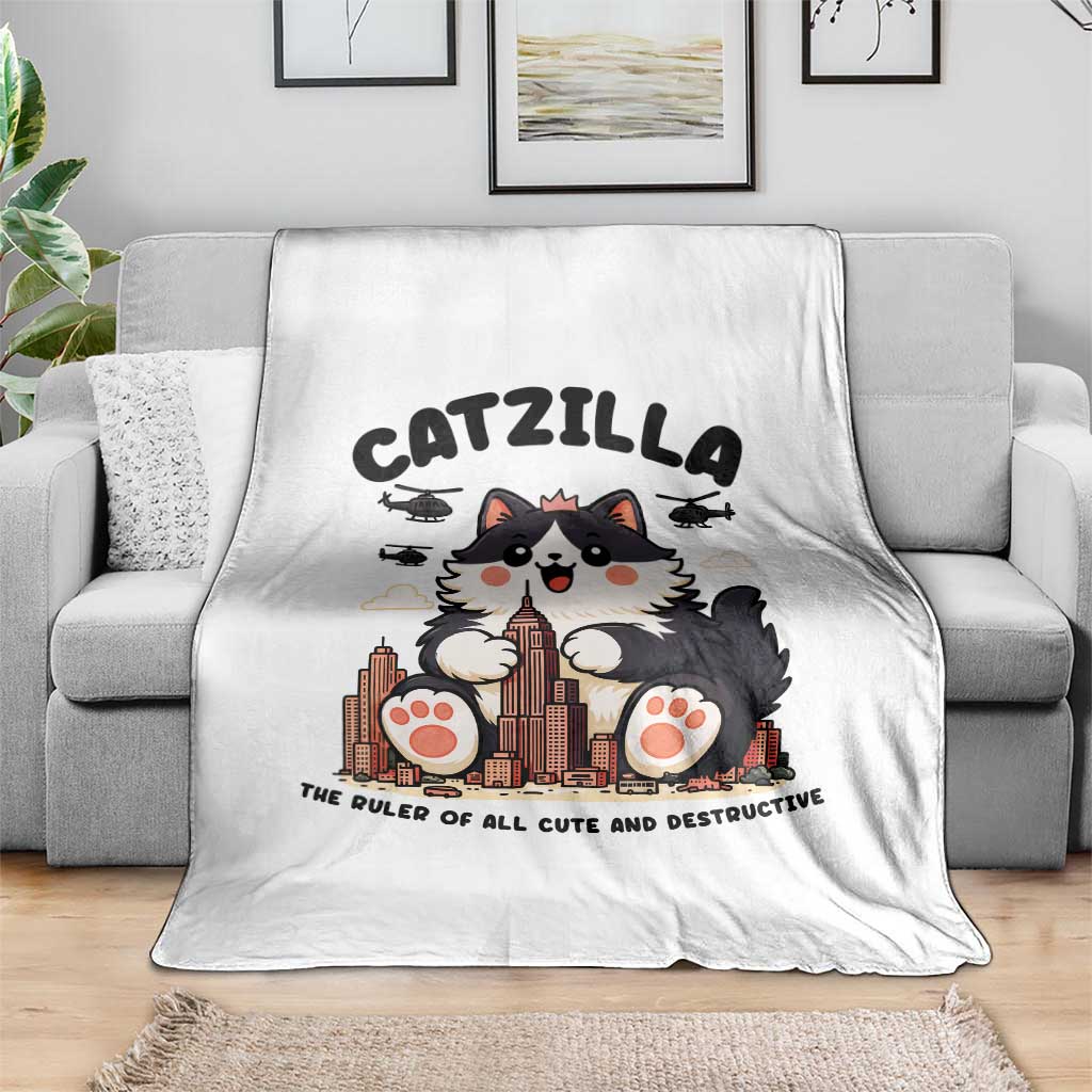 Cute Catzilla Throw Blanket The Ruler Of All Cute And Destructive Funny - Wonder Print Shop