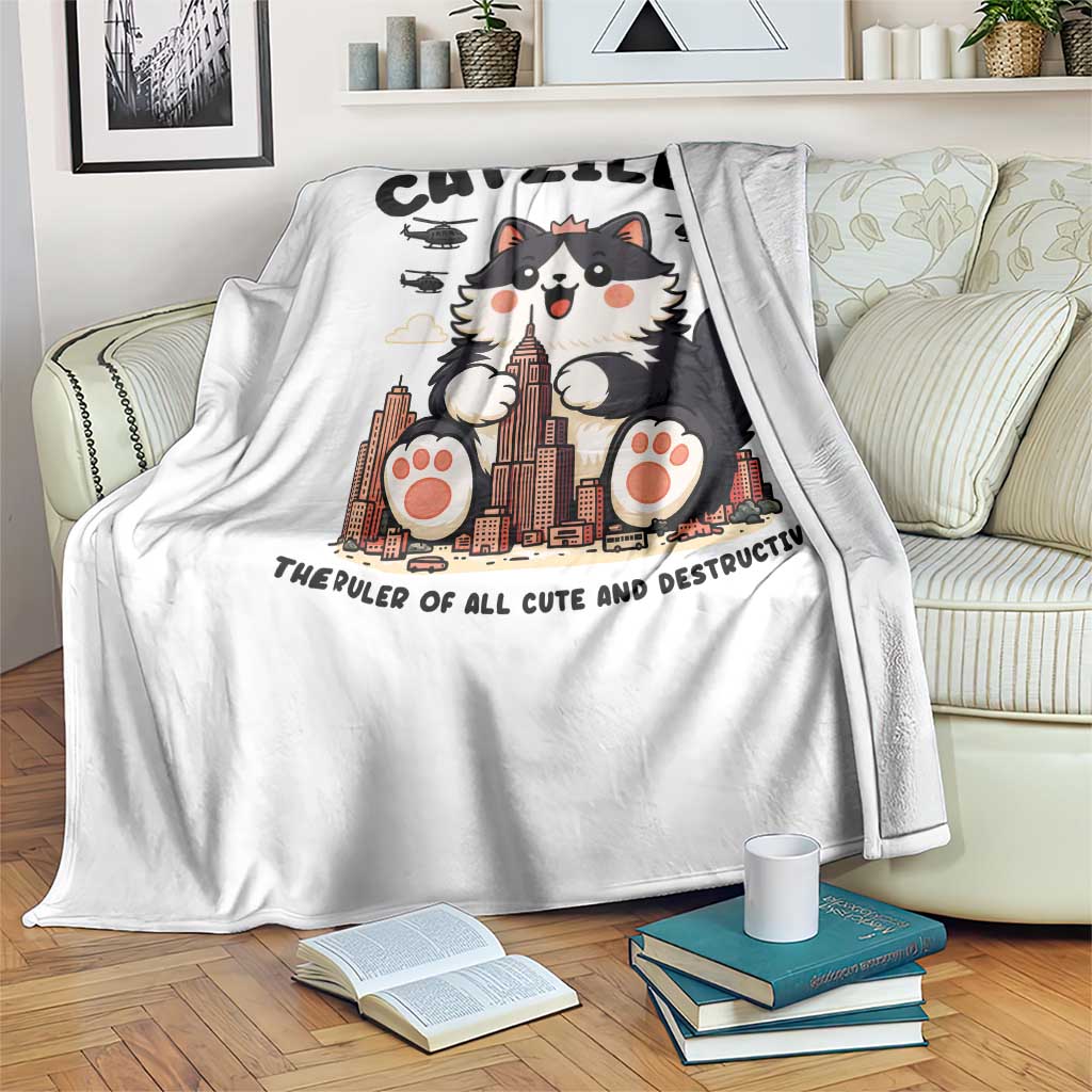 Cute Catzilla Throw Blanket The Ruler Of All Cute And Destructive Funny - Wonder Print Shop