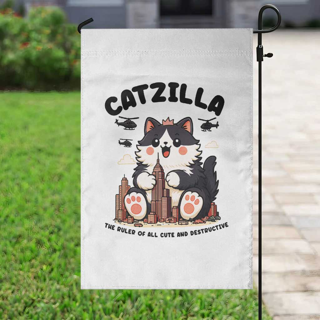 Cute Catzilla Garden Flag The Ruler Of All Cute And Destructive Funny - Wonder Print Shop