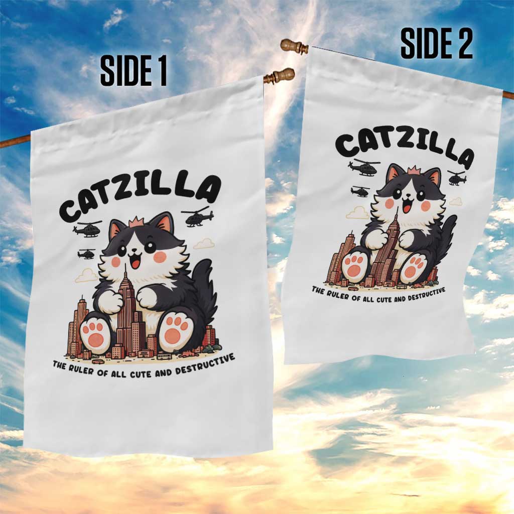 Cute Catzilla Garden Flag The Ruler Of All Cute And Destructive Funny - Wonder Print Shop