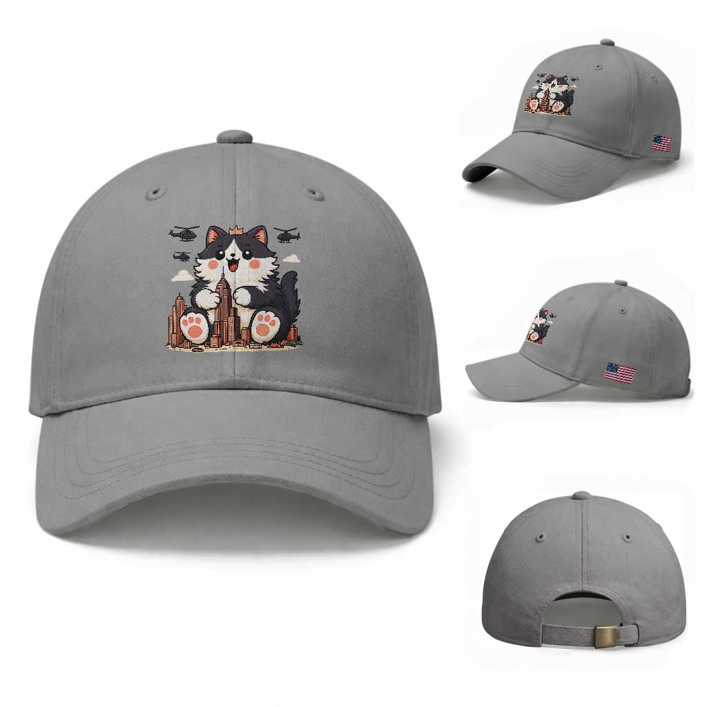 Funny Giant Cat Monster Invades City Baseball Cap Cat Lover Gift