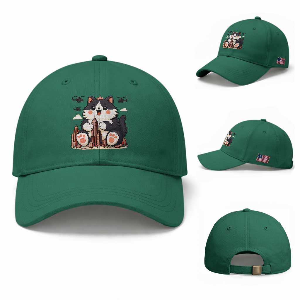 Funny Giant Cat Monster Invades City Baseball Cap Cat Lover Gift