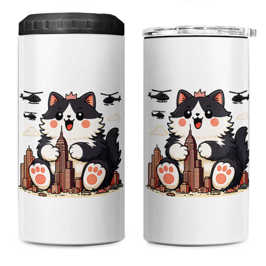 Cute Catzilla 4 in 1 Can Cooler Tumbler The Ruler Of All Cute And Destructive Funny