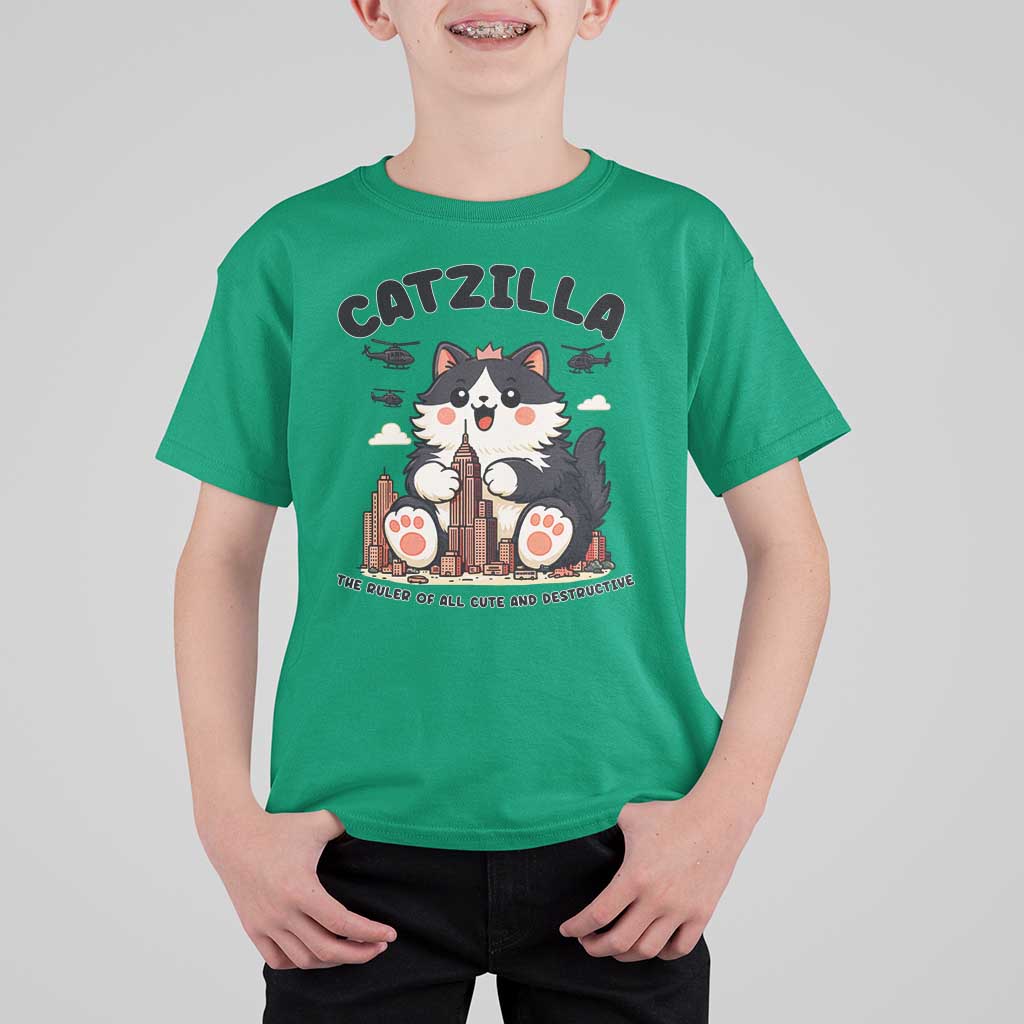 Cute Catzilla T Shirt For Kid The Ruler Of All Cute And Destructive Funny - Wonder Print Shop