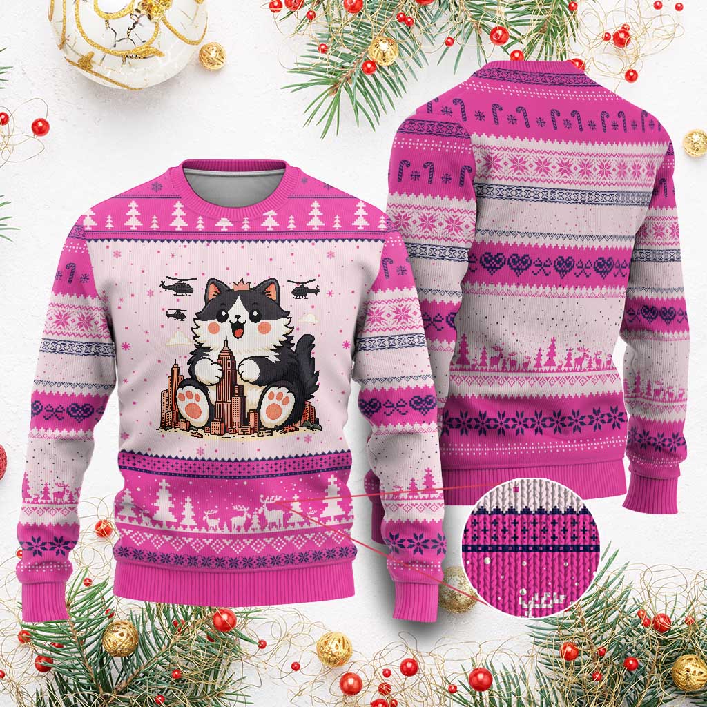 Cute Catzilla Ugly Christmas Sweater The Ruler Of All Cute And Destructive Funny - Wonder Print Shop