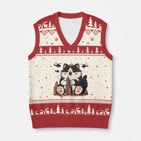 Cute Catzilla V-Neck Knit Sweater Vest The Ruler Of All Cute And Destructive Funny - Wonder Print Shop