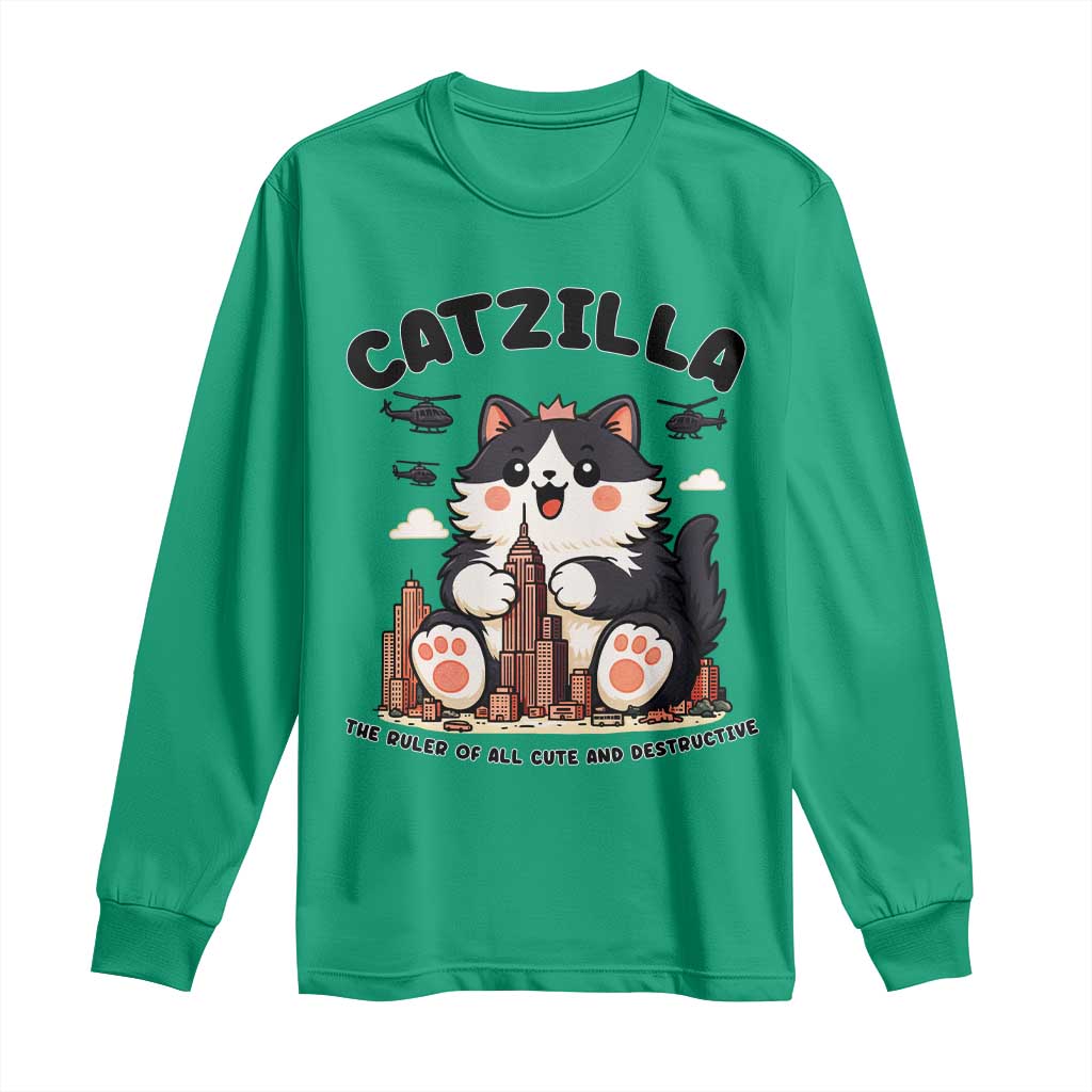 Cute Catzilla Long Sleeve Shirt The Ruler Of All Cute And Destructive Funny - Wonder Print Shop