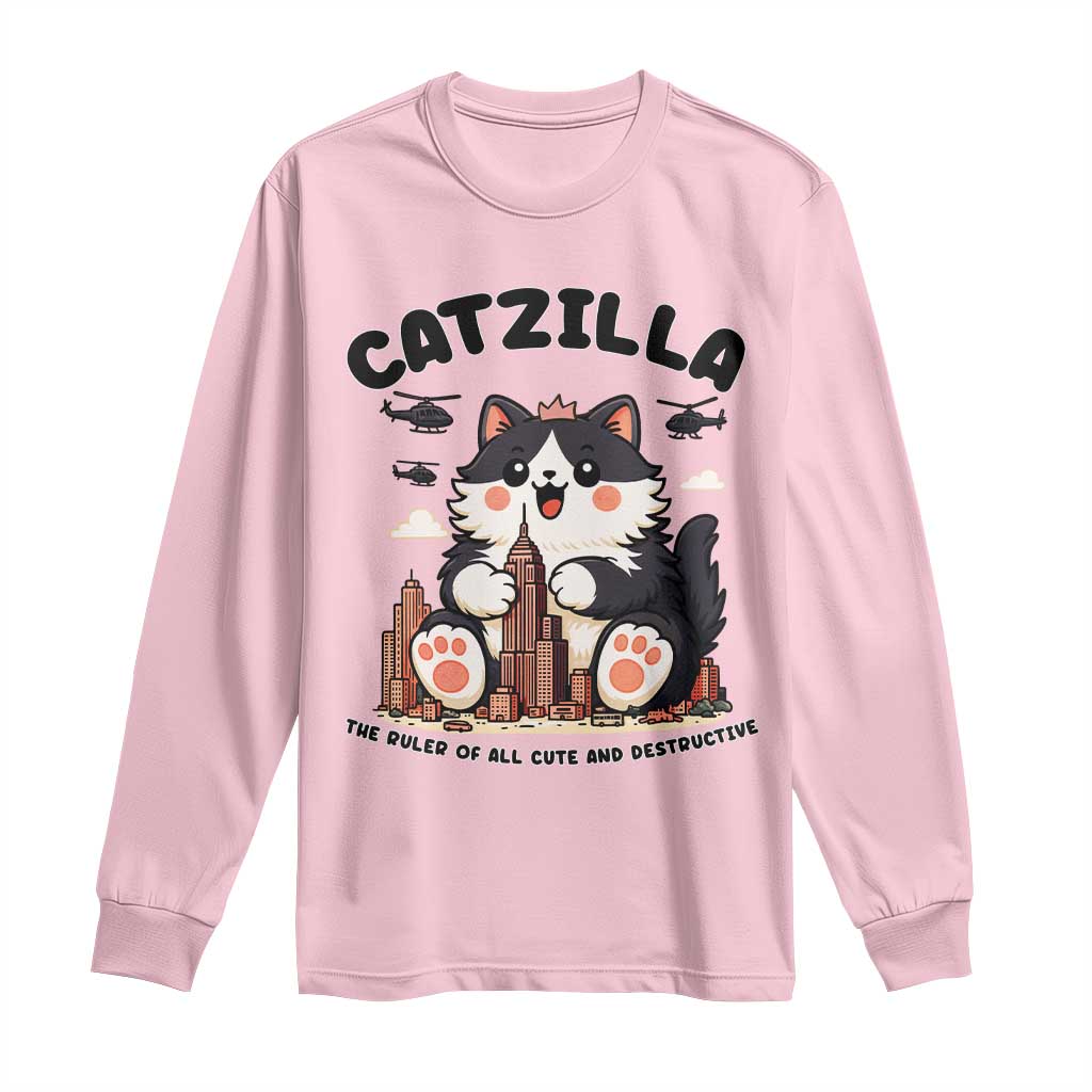 Cute Catzilla Long Sleeve Shirt The Ruler Of All Cute And Destructive Funny - Wonder Print Shop