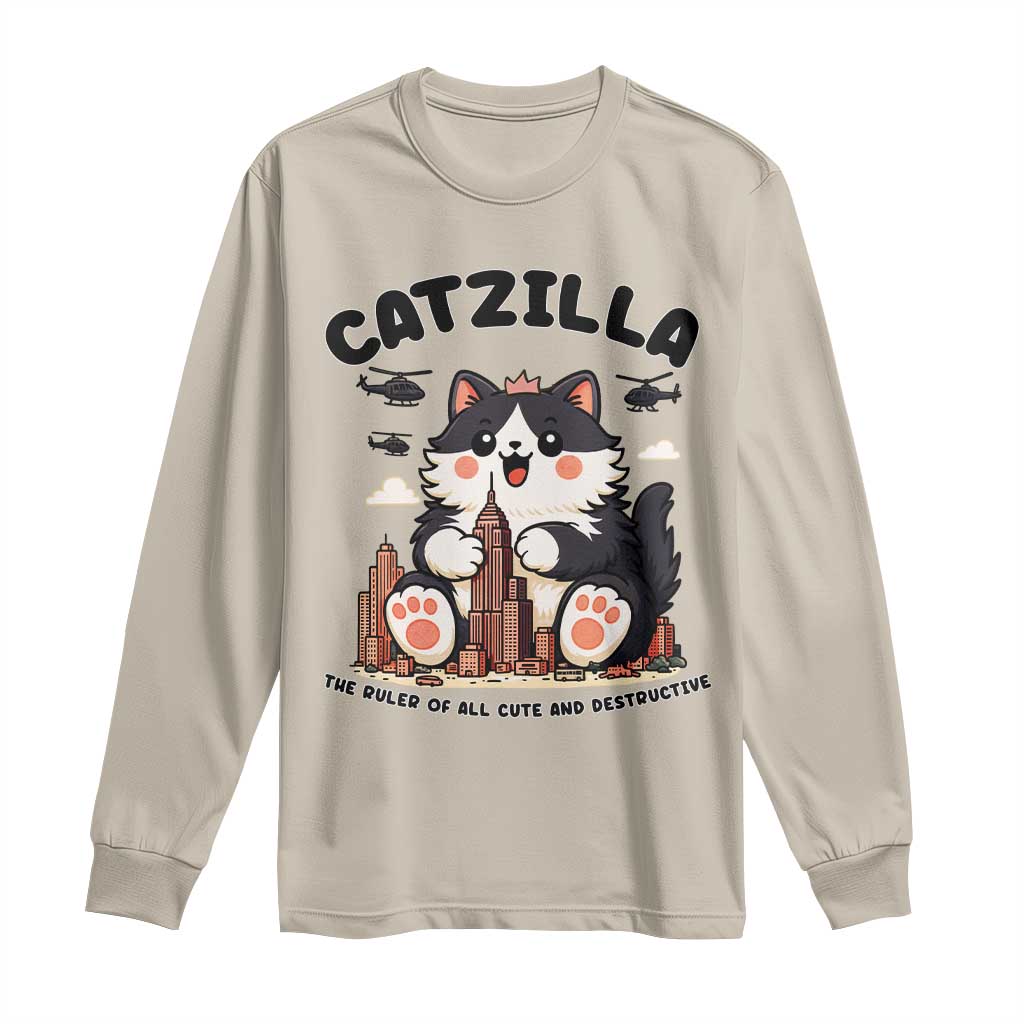 Cute Catzilla Long Sleeve Shirt The Ruler Of All Cute And Destructive Funny - Wonder Print Shop