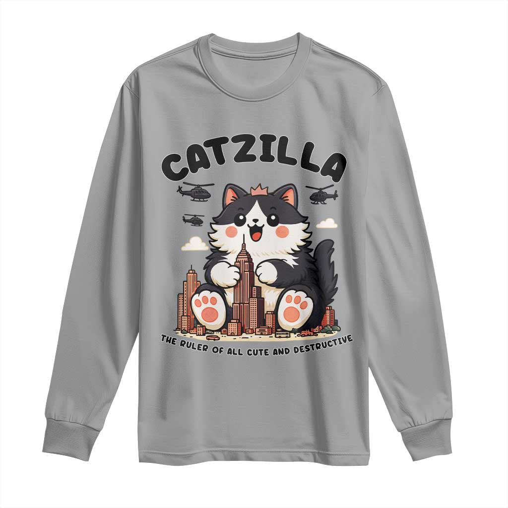 Cute Catzilla Long Sleeve Shirt The Ruler Of All Cute And Destructive Funny - Wonder Print Shop