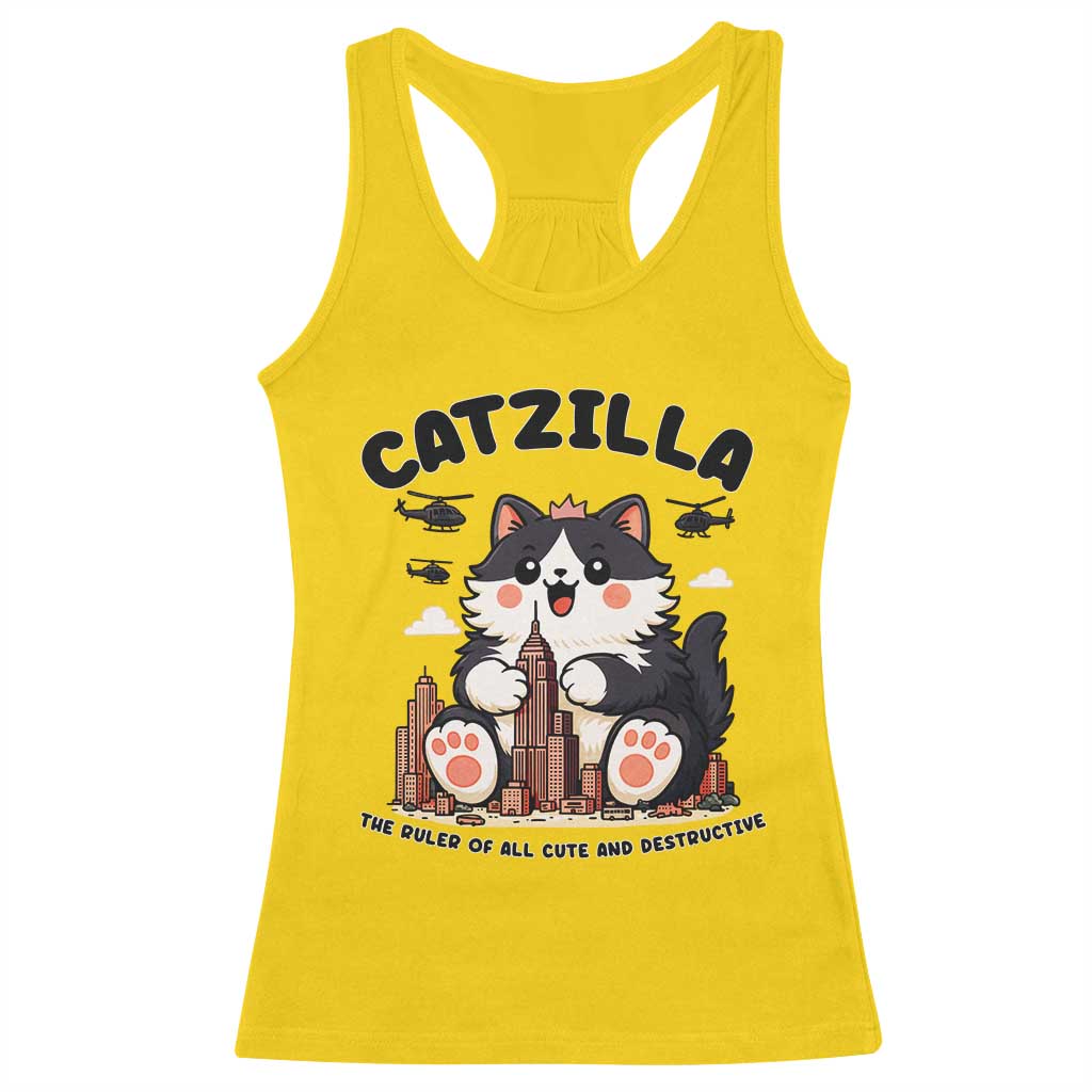 Cute Catzilla Racerback Tank Top The Ruler Of All Cute And Destructive Funny - Wonder Print Shop