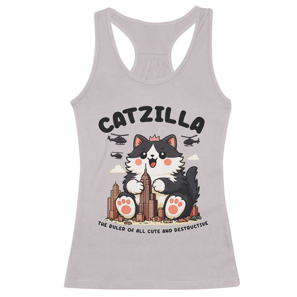 Cute Catzilla Racerback Tank Top The Ruler Of All Cute And Destructive Funny - Wonder Print Shop