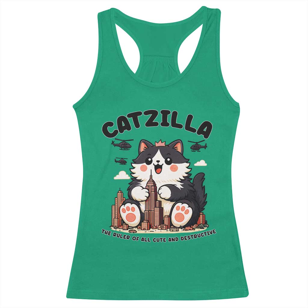 Cute Catzilla Racerback Tank Top The Ruler Of All Cute And Destructive Funny - Wonder Print Shop
