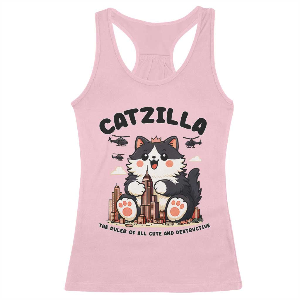 Cute Catzilla Racerback Tank Top The Ruler Of All Cute And Destructive Funny - Wonder Print Shop