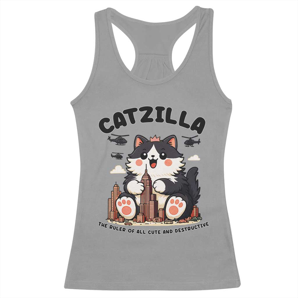 Cute Catzilla Racerback Tank Top The Ruler Of All Cute And Destructive Funny - Wonder Print Shop
