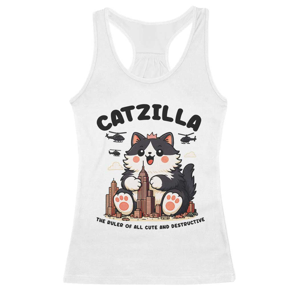 Cute Catzilla Racerback Tank Top The Ruler Of All Cute And Destructive Funny - Wonder Print Shop