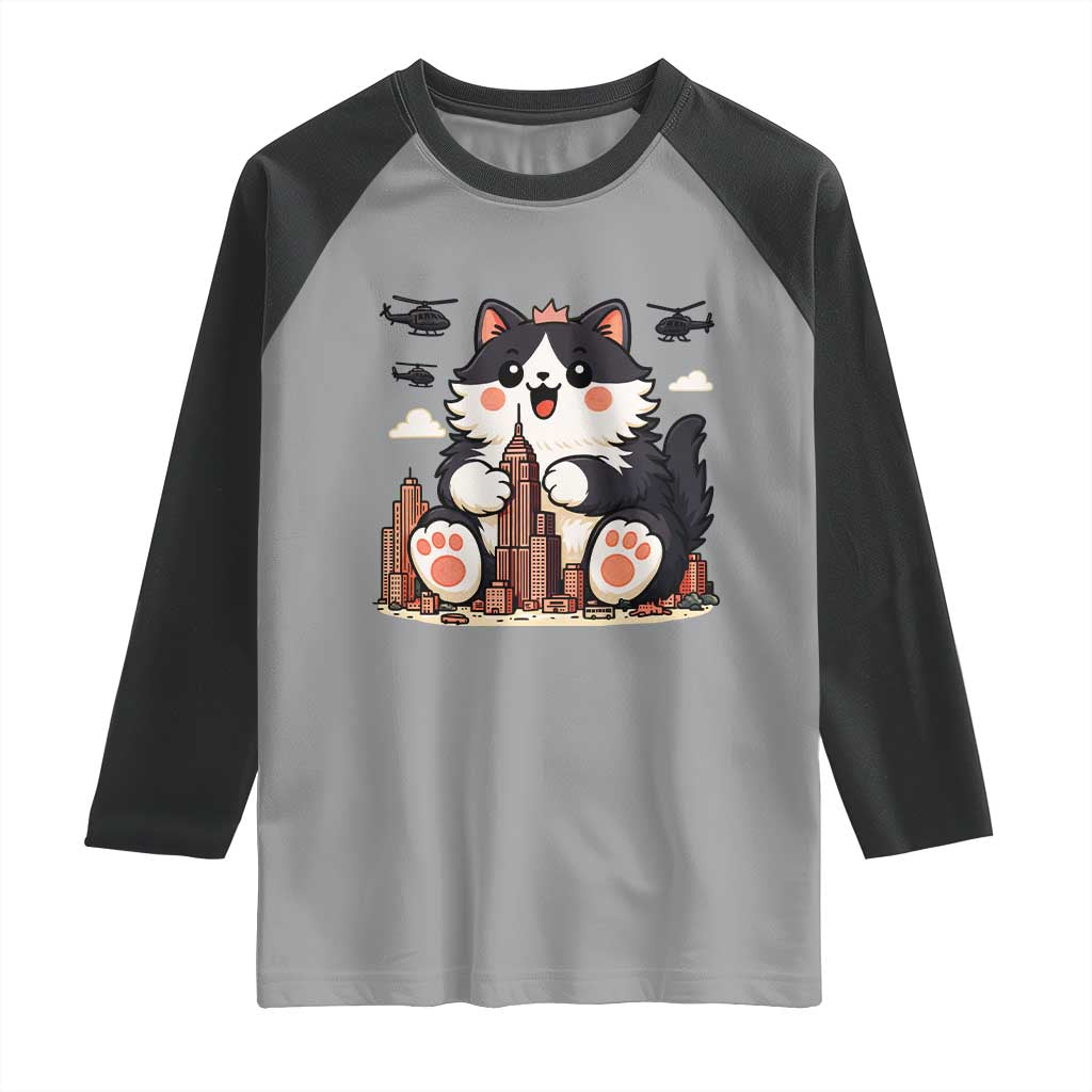 Cute Catzilla Raglan Shirt The Ruler Of All Cute And Destructive Funny - Wonder Print Shop