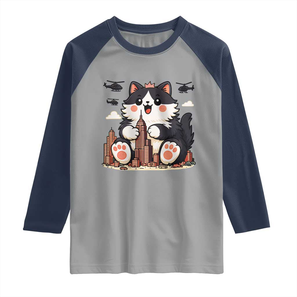 Cute Catzilla Raglan Shirt The Ruler Of All Cute And Destructive Funny - Wonder Print Shop