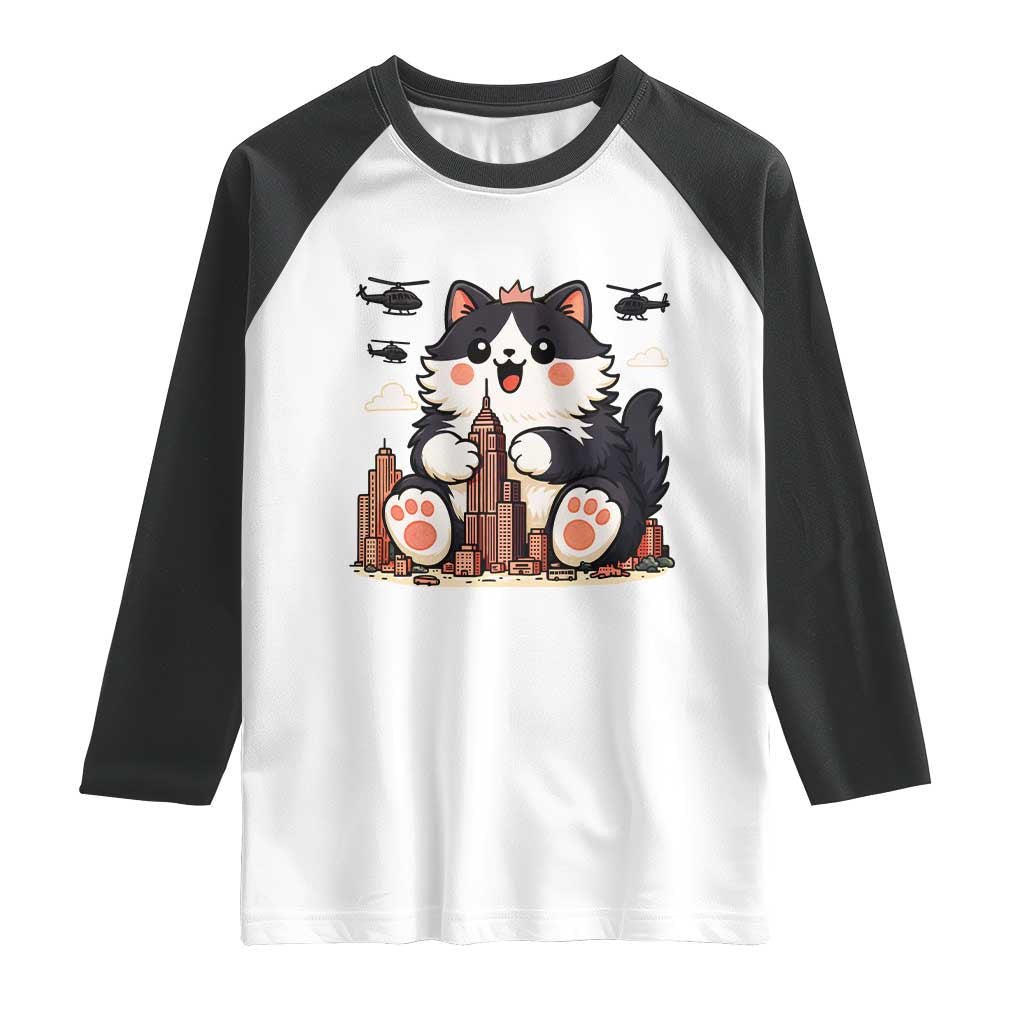 Cute Catzilla Raglan Shirt The Ruler Of All Cute And Destructive Funny - Wonder Print Shop