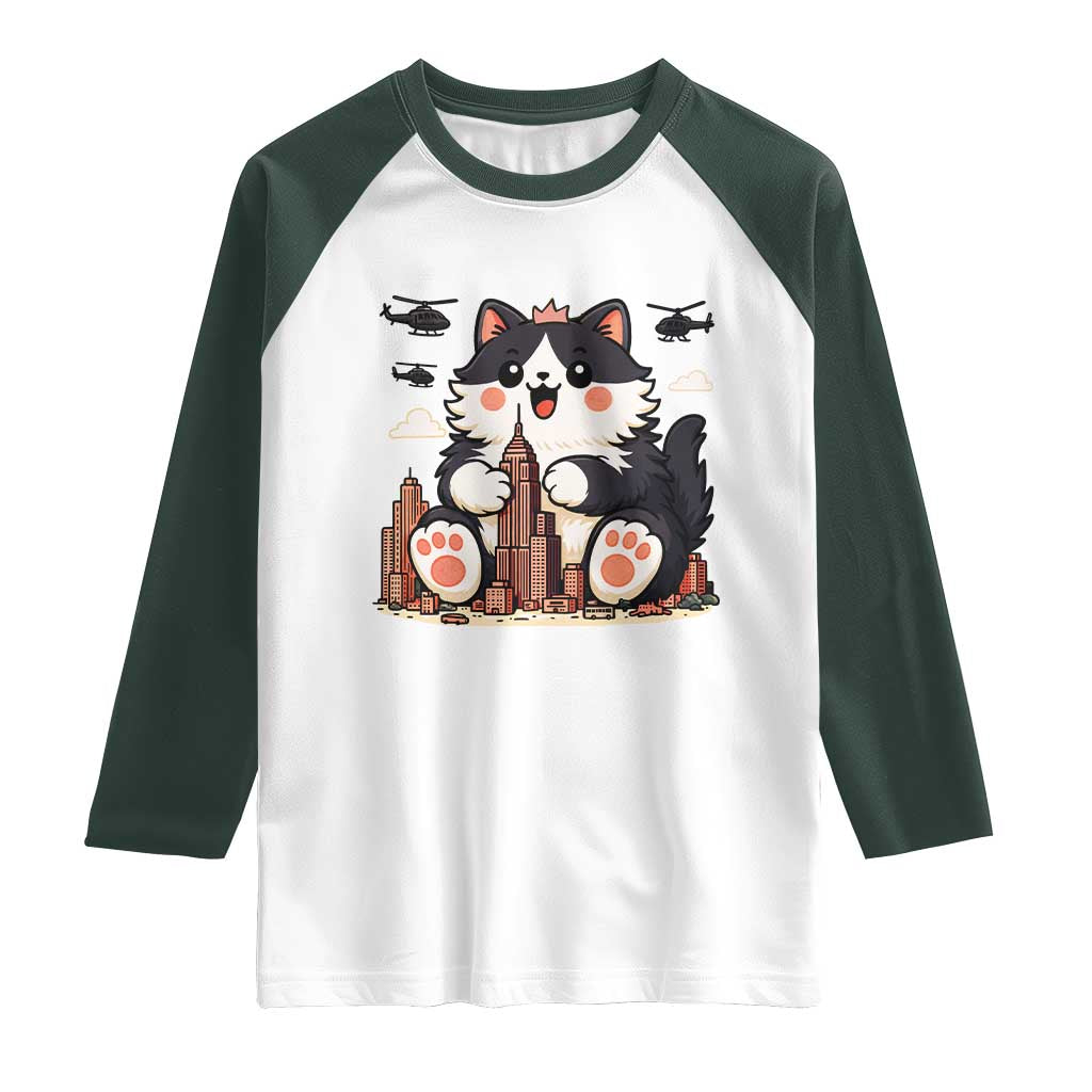 Cute Catzilla Raglan Shirt The Ruler Of All Cute And Destructive Funny - Wonder Print Shop