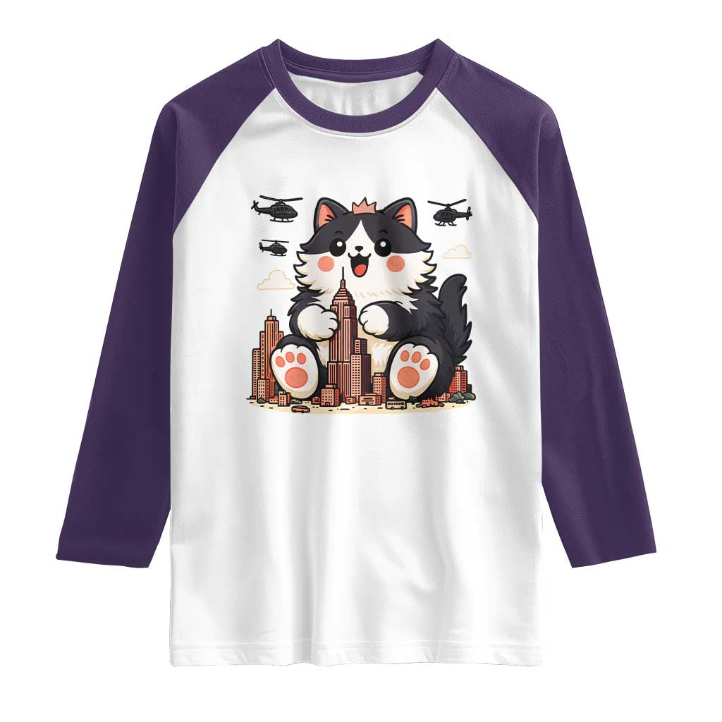 Cute Catzilla Raglan Shirt The Ruler Of All Cute And Destructive Funny - Wonder Print Shop