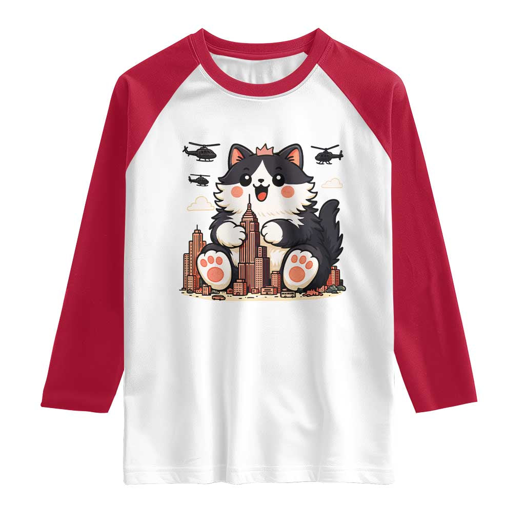 Cute Catzilla Raglan Shirt The Ruler Of All Cute And Destructive Funny - Wonder Print Shop