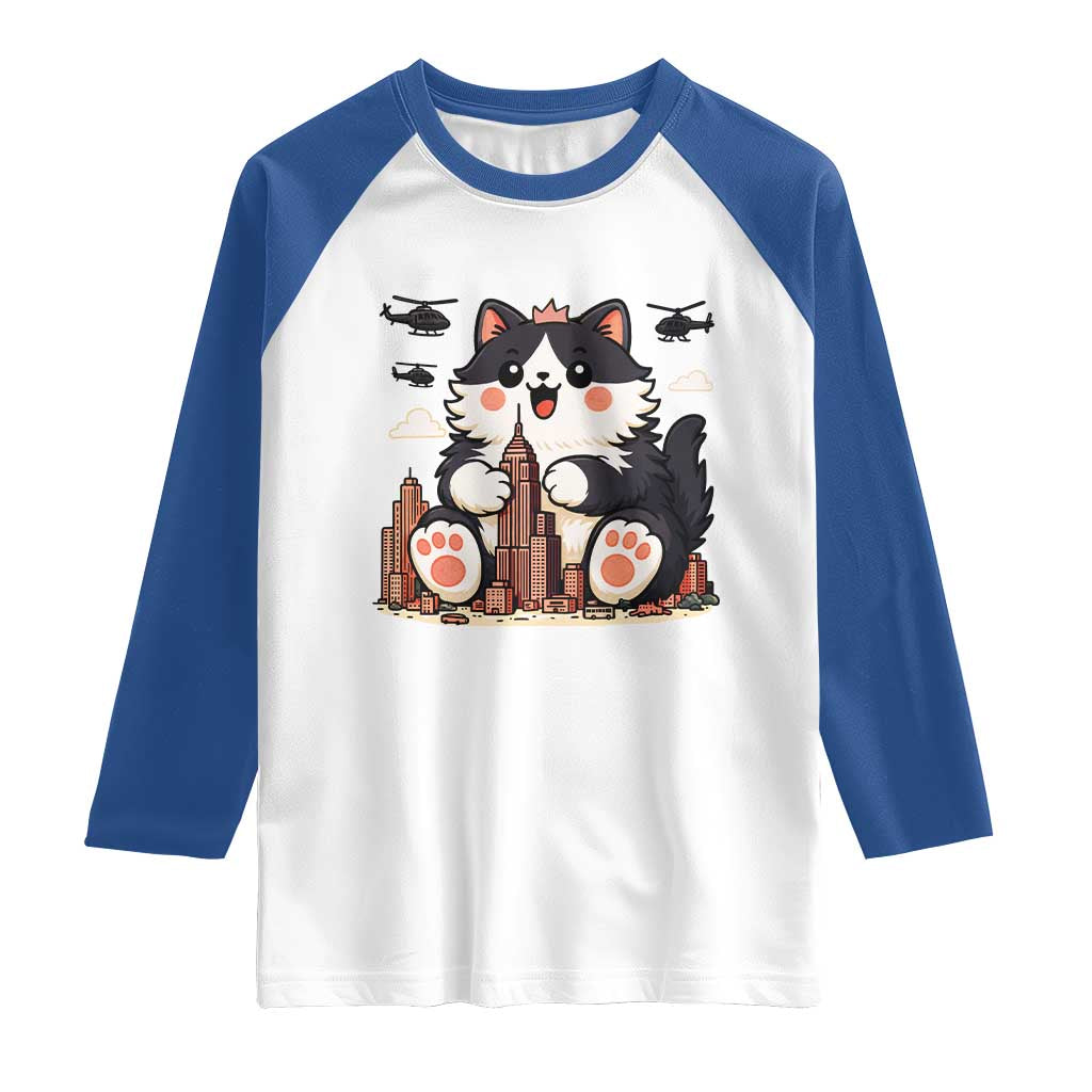 Cute Catzilla Raglan Shirt The Ruler Of All Cute And Destructive Funny - Wonder Print Shop