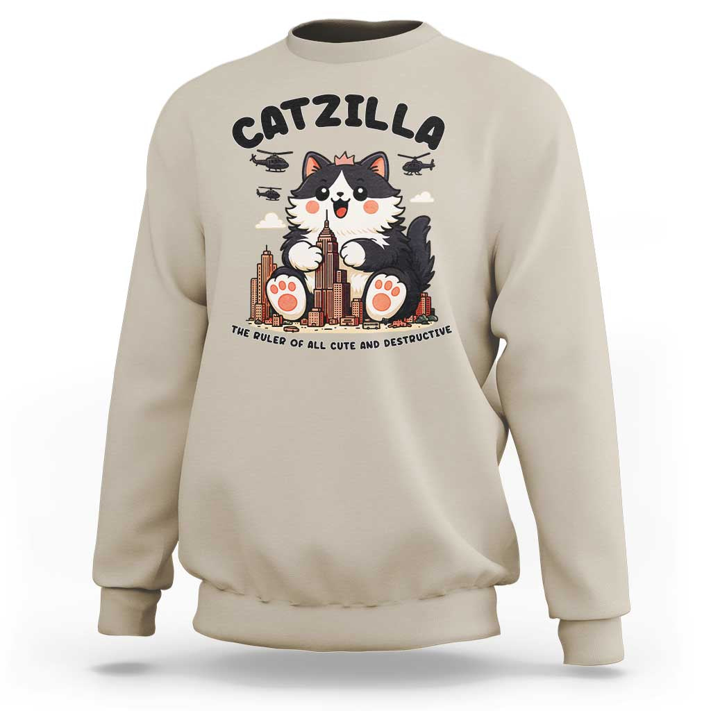 Cute Catzilla Sweatshirt The Ruler Of All Cute And Destructive Funny - Wonder Print Shop