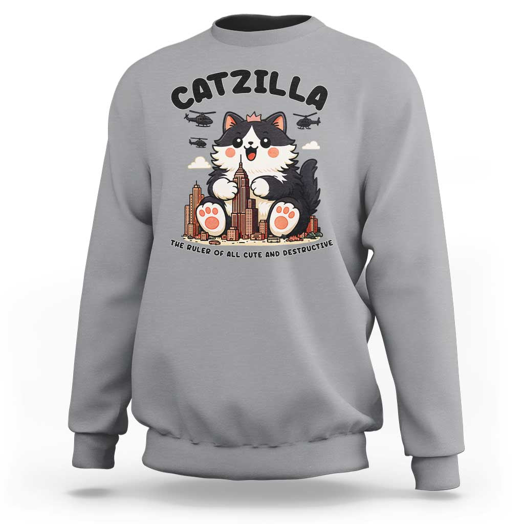 Cute Catzilla Sweatshirt The Ruler Of All Cute And Destructive Funny - Wonder Print Shop