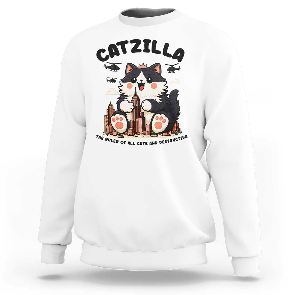 Cute Catzilla Sweatshirt The Ruler Of All Cute And Destructive Funny - Wonder Print Shop