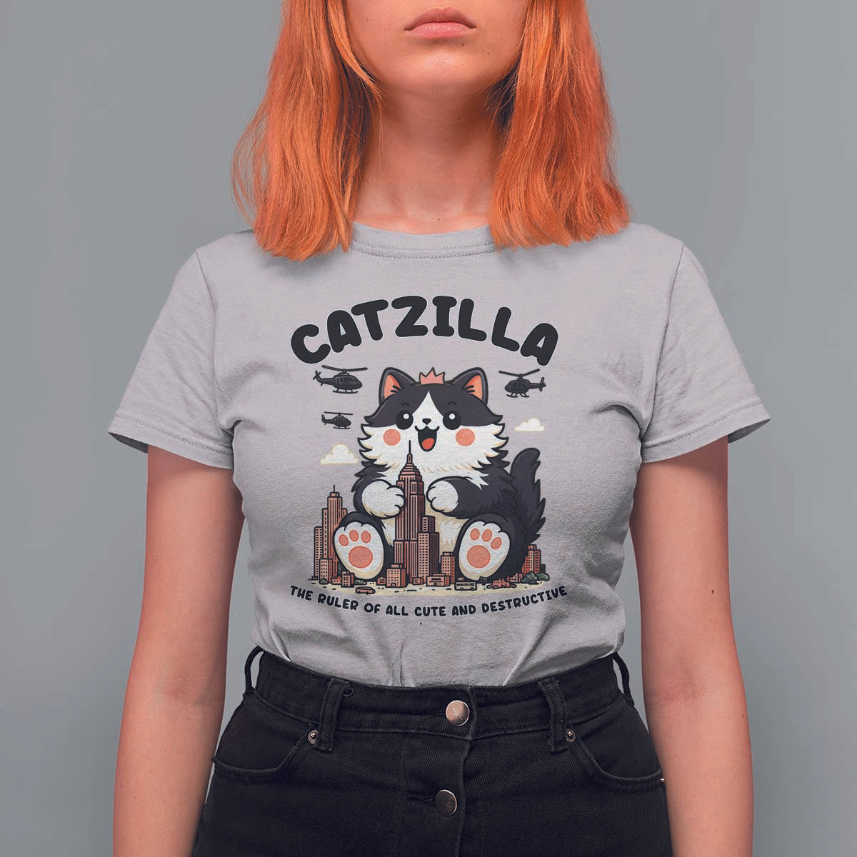 Cute Catzilla T Shirt For Women The Ruler Of All Cute And Destructive Funny - Wonder Print Shop