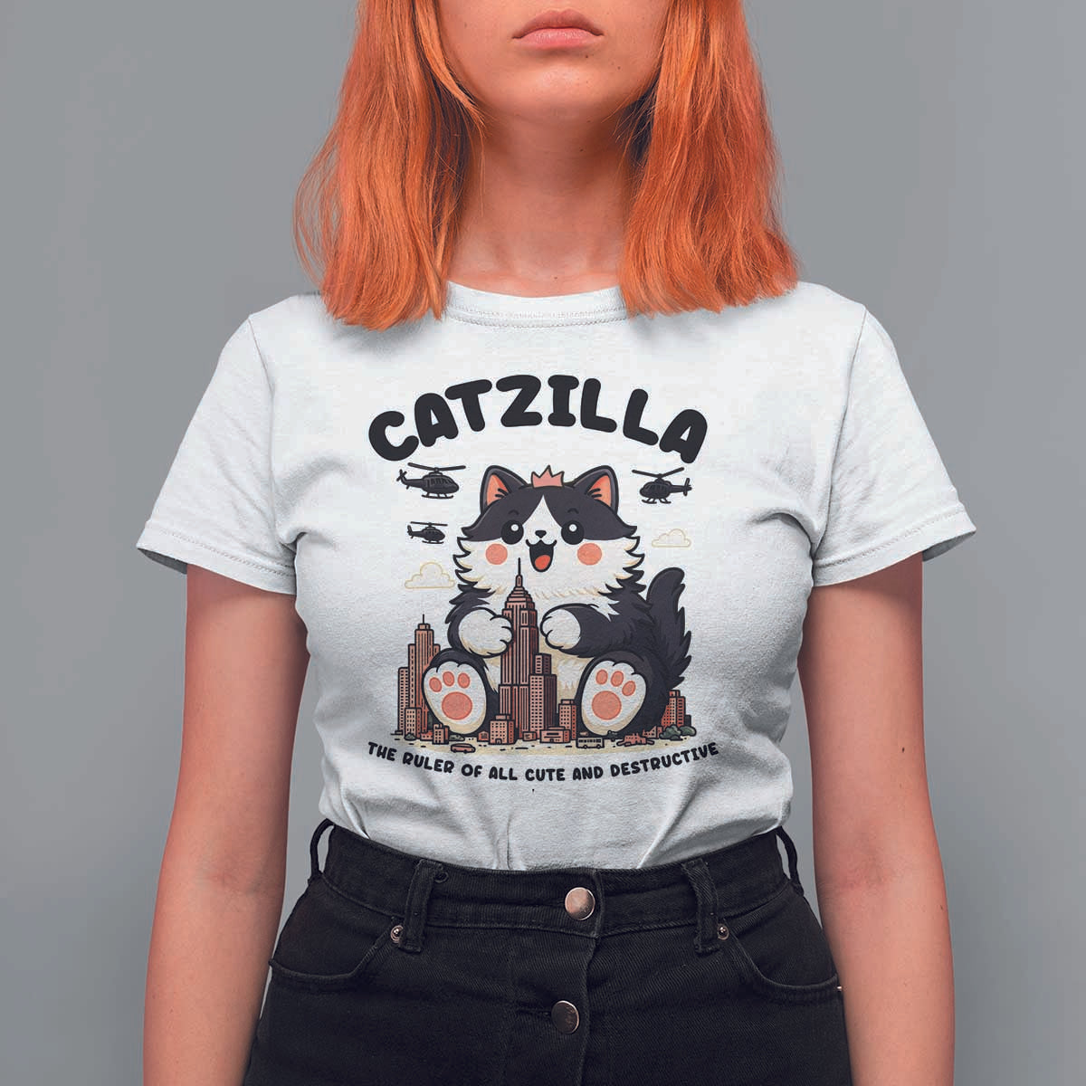 Cute Catzilla T Shirt For Women The Ruler Of All Cute And Destructive Funny - Wonder Print Shop