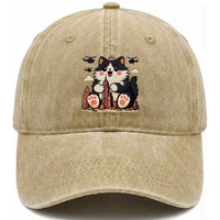 Funny Giant Cat Monster Invades City Washed Cotton Baseball Cap Cat Lover Gift