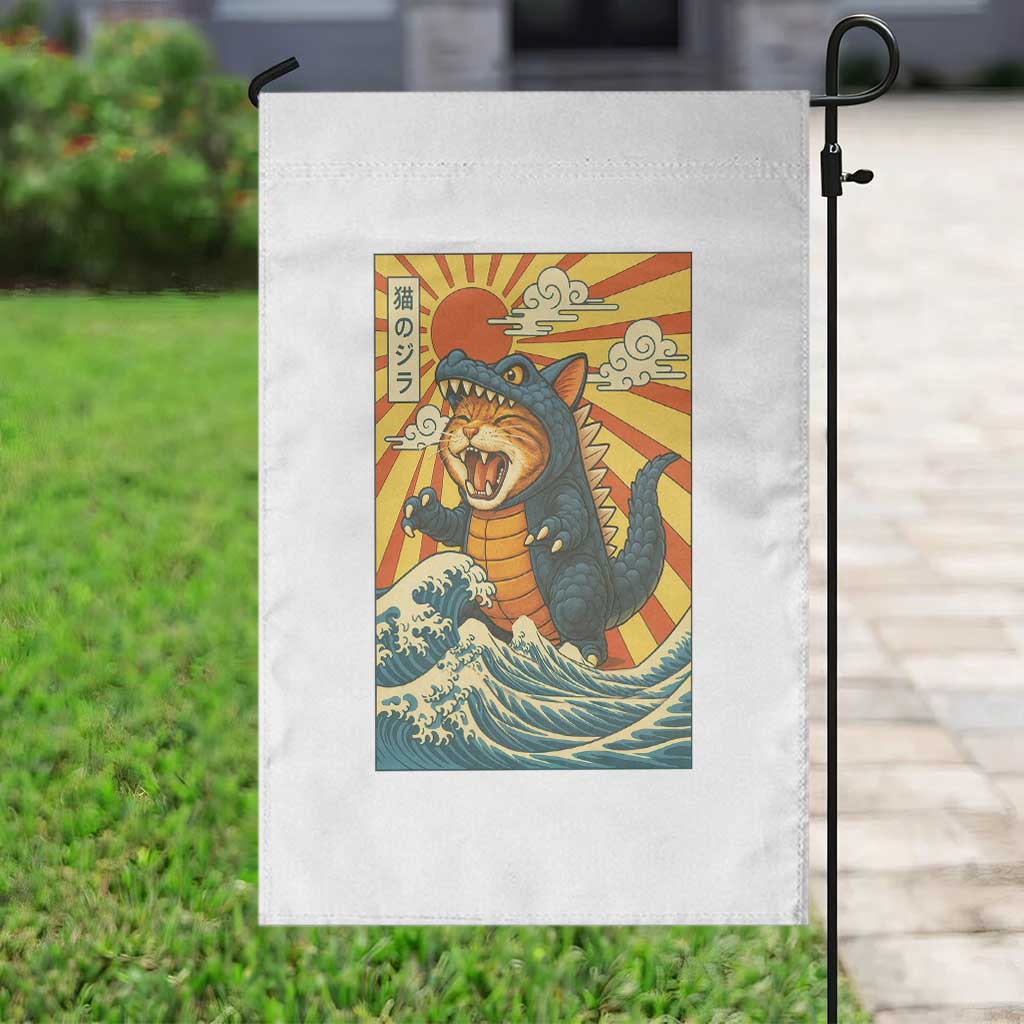 Catzilla Garden Flag Kawaii Cat Monster Japanese Sun Wave Art - Wonder Print Shop