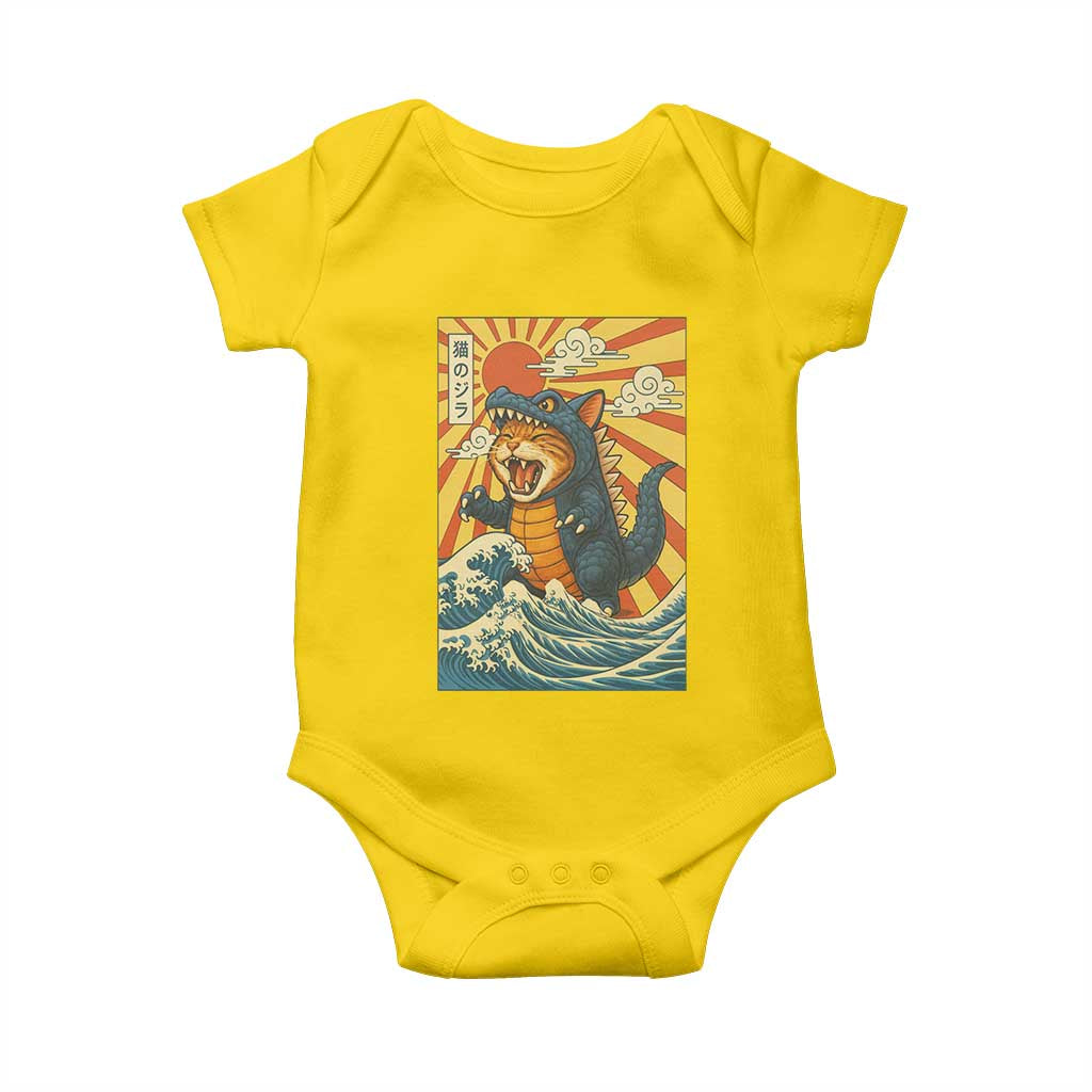 Catzilla Baby Onesie Kawaii Cat Monster Japanese Sun Wave Art - Wonder Print Shop