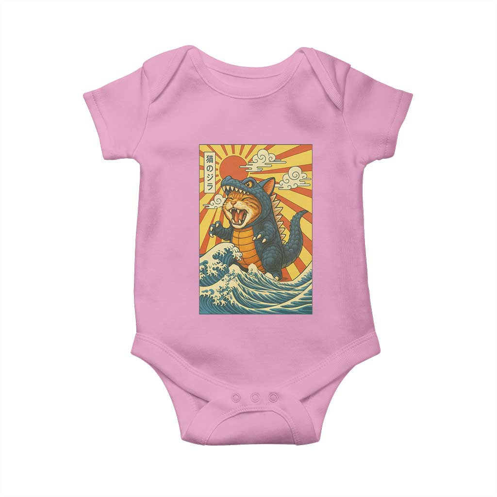 Catzilla Baby Onesie Kawaii Cat Monster Japanese Sun Wave Art - Wonder Print Shop