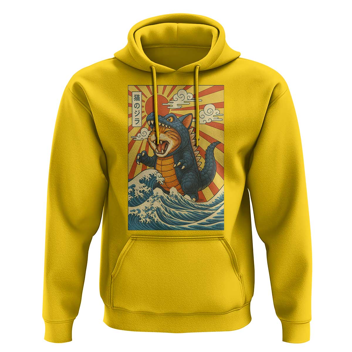Catzilla Hoodie Kawaii Cat Monster Japanese Sun Wave Art - Wonder Print Shop