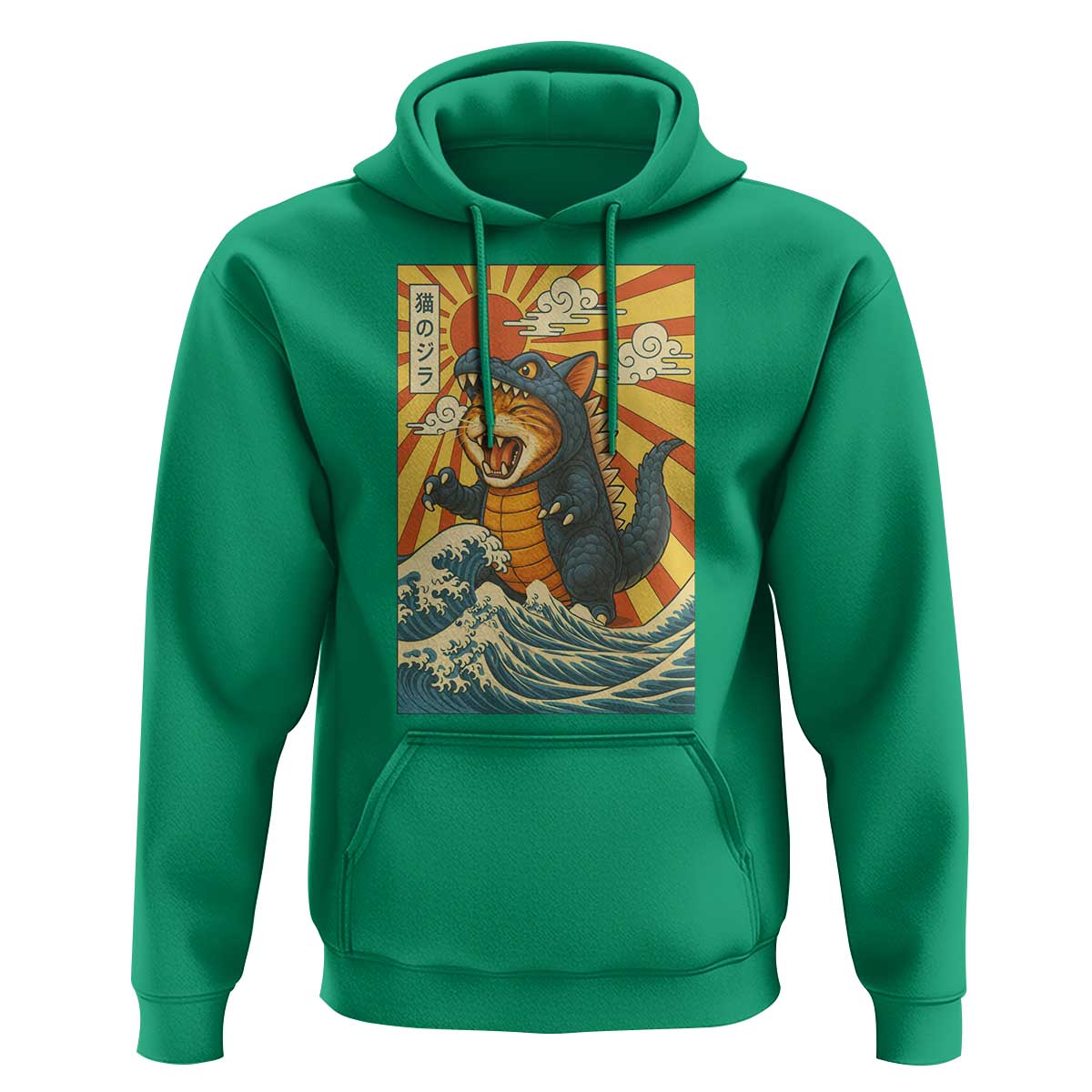 Catzilla Hoodie Kawaii Cat Monster Japanese Sun Wave Art - Wonder Print Shop