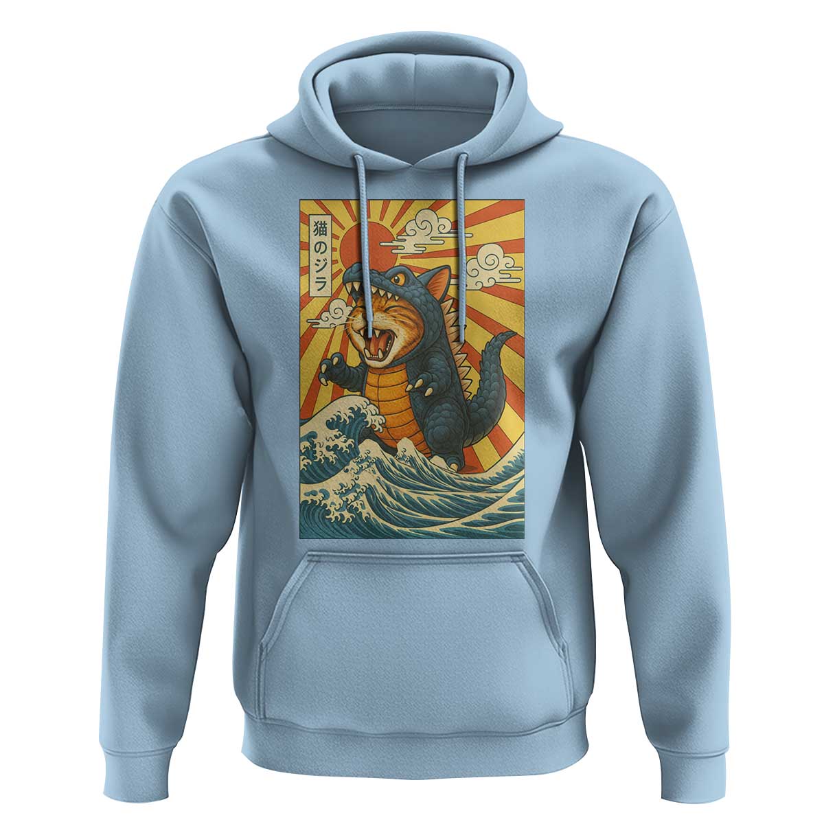 Catzilla Hoodie Kawaii Cat Monster Japanese Sun Wave Art - Wonder Print Shop