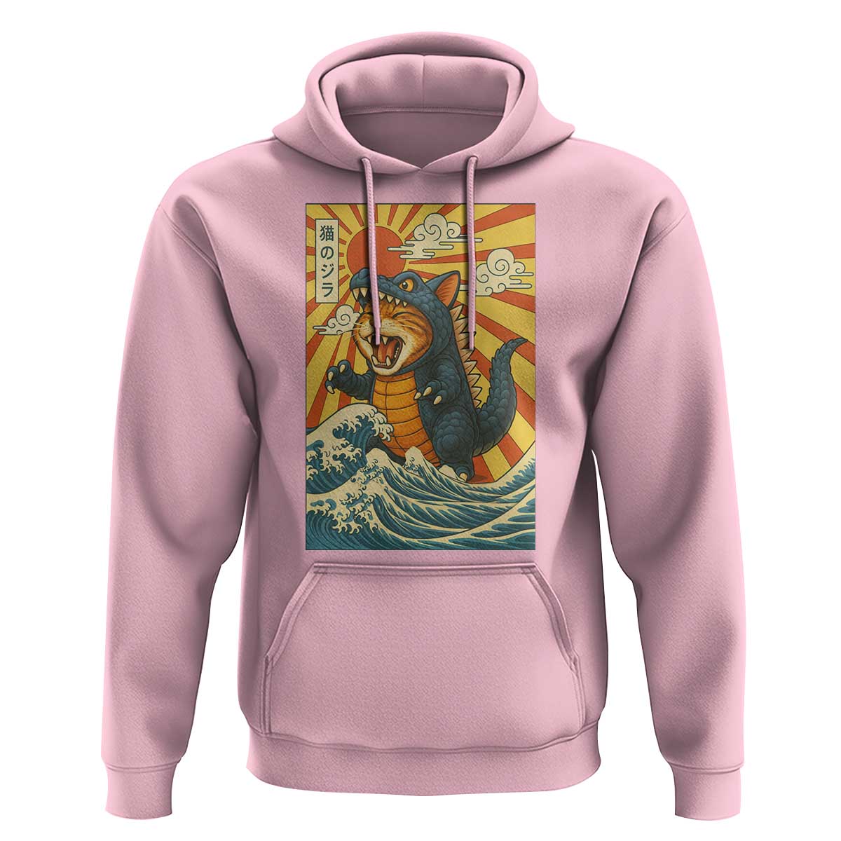 Catzilla Hoodie Kawaii Cat Monster Japanese Sun Wave Art - Wonder Print Shop