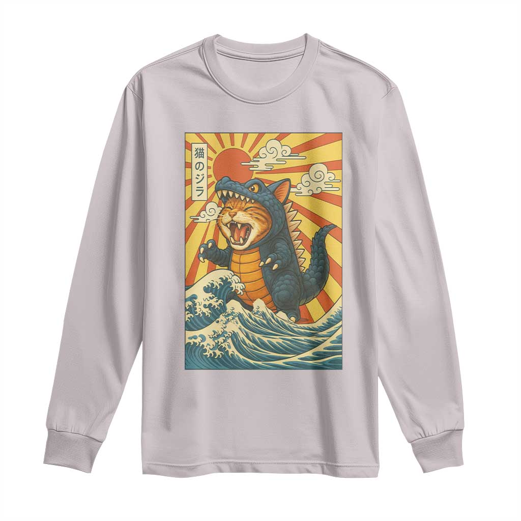 Catzilla Long Sleeve Shirt Kawaii Cat Monster Japanese Sun Wave Art - Wonder Print Shop