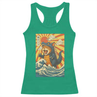 Catzilla Racerback Tank Top Kawaii Cat Monster Japanese Sun Wave Art - Wonder Print Shop