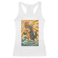 Catzilla Racerback Tank Top Kawaii Cat Monster Japanese Sun Wave Art - Wonder Print Shop