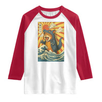 Catzilla Raglan Shirt Kawaii Cat Monster Japanese Sun Wave Art - Wonder Print Shop
