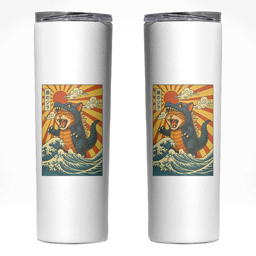 Catzilla Skinny Tumbler Kawaii Cat Monster Japanese Sun Wave Art