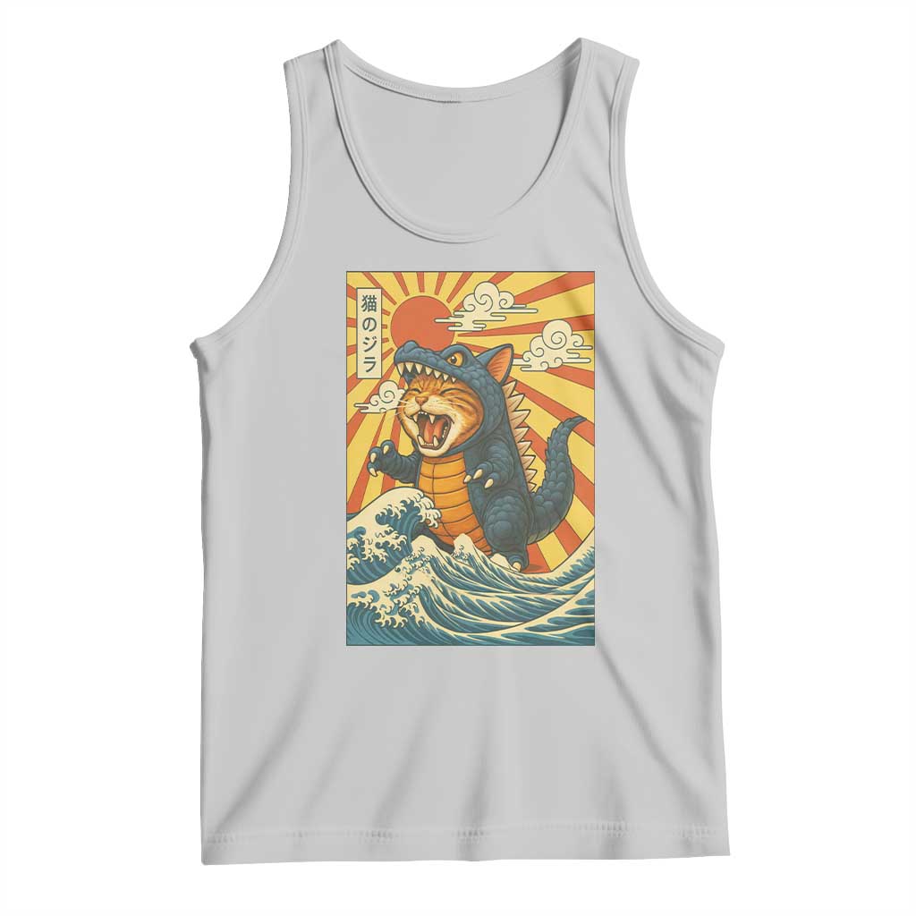 Catzilla Tank Top Kawaii Cat Monster Japanese Sun Wave Art - Wonder Print Shop