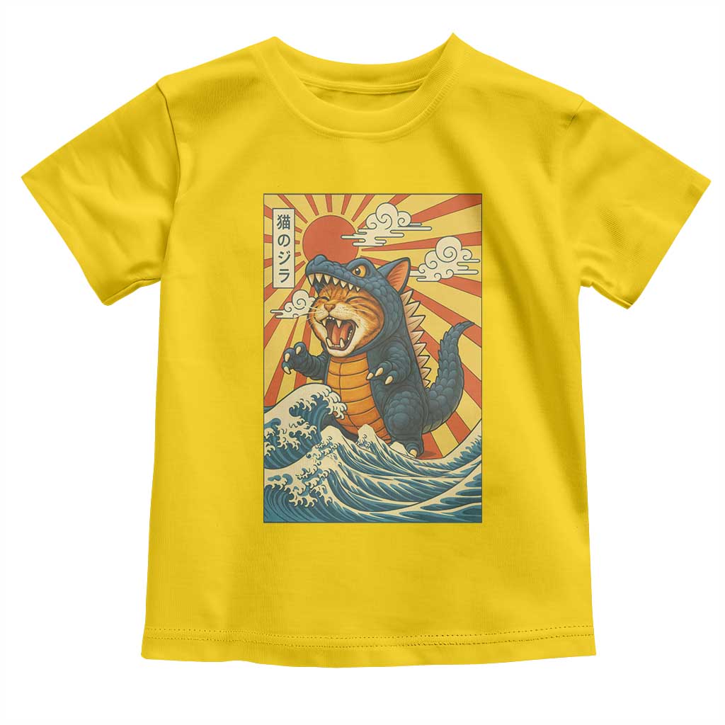 Catzilla Toddler T Shirt Kawaii Cat Monster Japanese Sun Wave Art - Wonder Print Shop