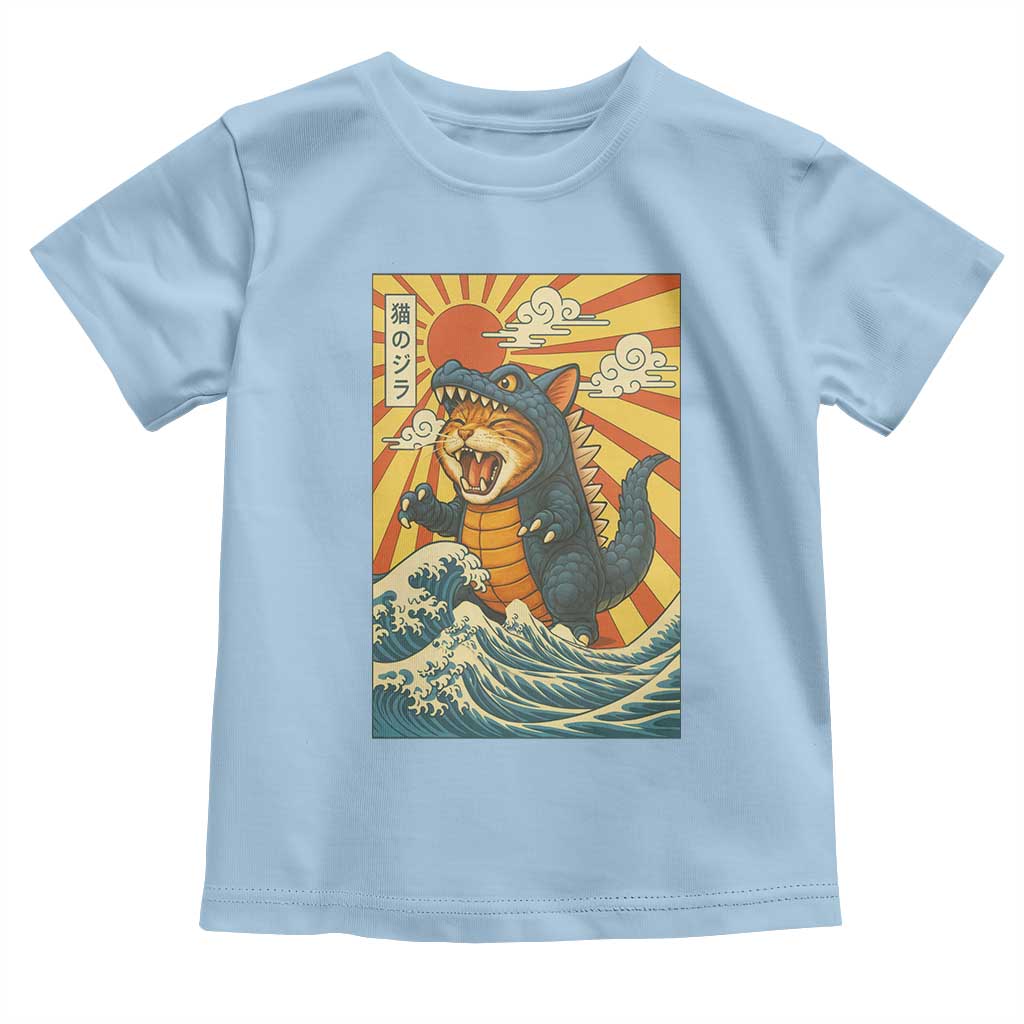 Catzilla Toddler T Shirt Kawaii Cat Monster Japanese Sun Wave Art - Wonder Print Shop