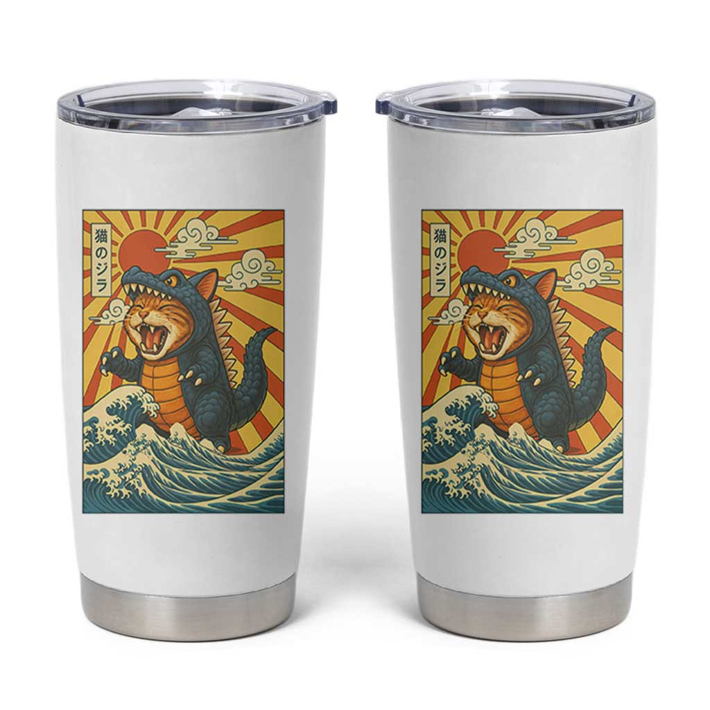 Catzilla Tumbler Cup Kawaii Cat Monster Japanese Sun Wave Art